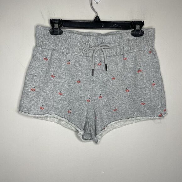 BETSEY JOHNSON Shorts Women Large Cherries Jubilee Gray Raw Hem Sweat Terry - Picture 1 of 13